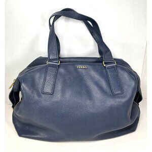 Fossil Blue Leather Expandable Satchel Shoulder Bag